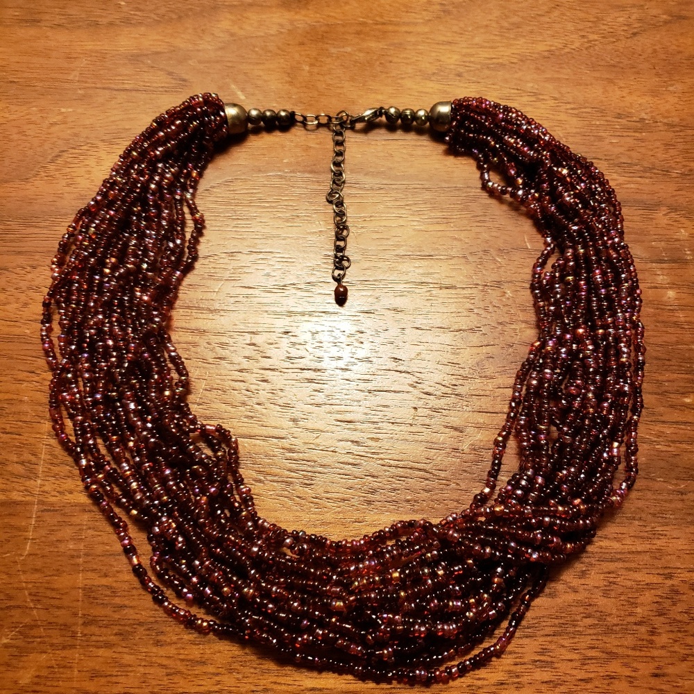 3/$12 Burgundy Multi Strand Seed Bead Choker 21"